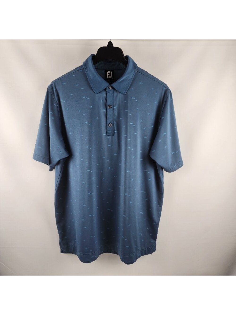 FootJoy Shirt Mens XL Blue Novelty Fish Stripe S/S Golf Polo Arm Logo